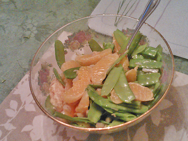 For His Master's Veneration Snow Peas, Orange & Water Chestnut Salad