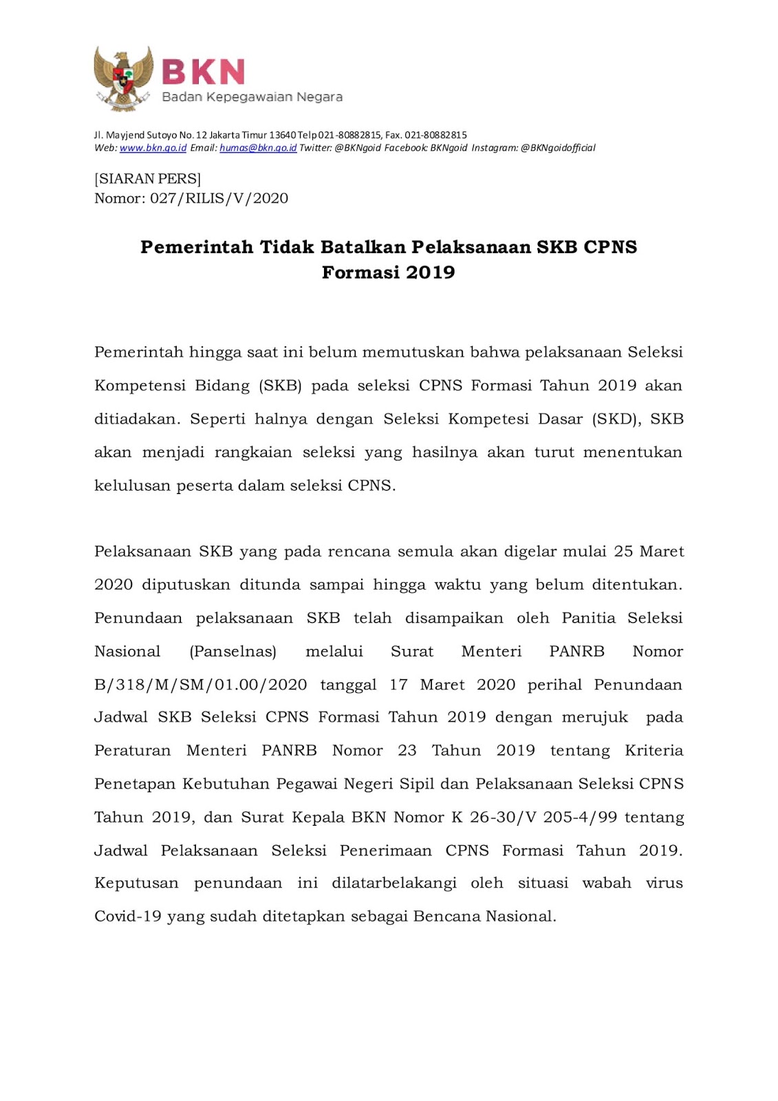 RESMI ! Pemerintah Tidak Batalkan Pelaksanaan SKB CPNS ...