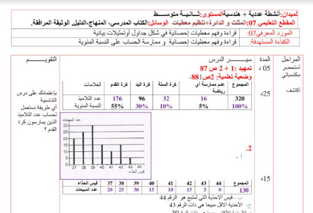 تحضير درس قراءة معطيات إحصائية وتفسيرها للسنة الثانية متوسط