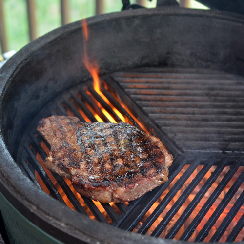 Bone-in ribeye steak on the big green egg