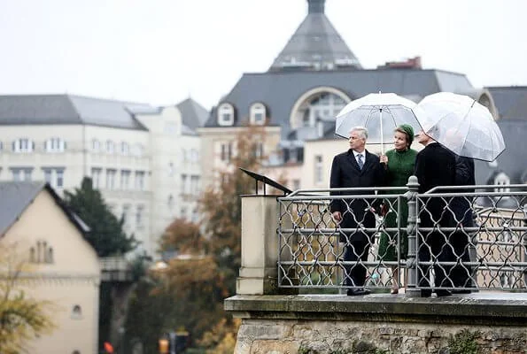 Queen Mathilde wore a floral print dress by Natan. Grand Duchess Maria Teresa. Princess Stephanie