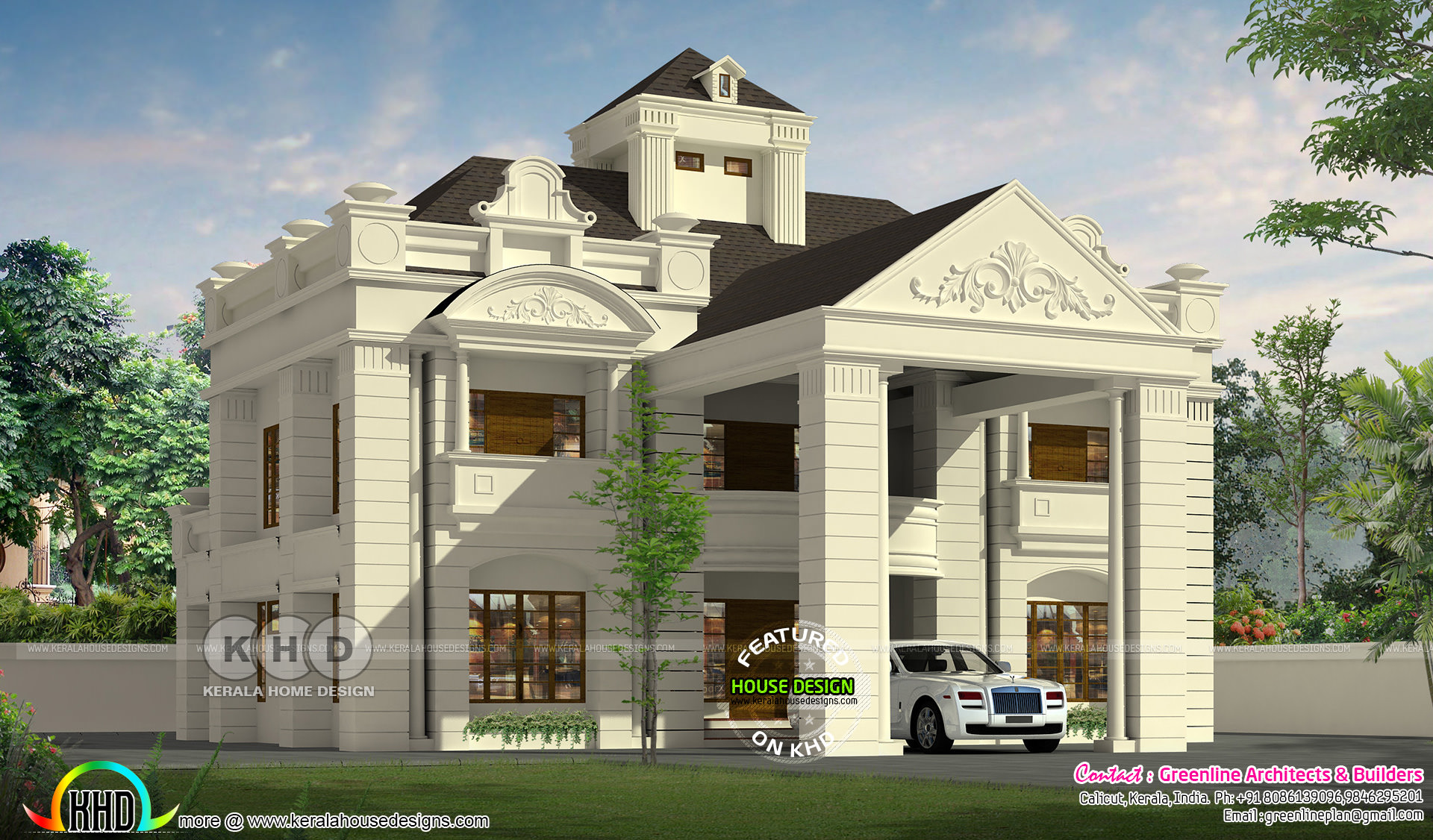 Colonial model long pillar house with 5 BHK Kerala Home Design and