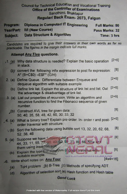 Data Structure and Algorithm - 3rd Semester Question Papers CTEVT ...