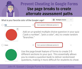 Prevent cheating in Google Forms: use page breaks to create alternate assessment paths