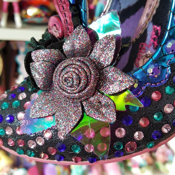 close up of flower embellishment on front of shoe