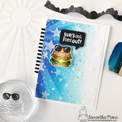 Suns Out, Buns Out Card by Samantha Mann for Newton's Nook Designs, Distress Inks, Ink Blending, Stencil, Burger, Summer, Handmade Cards, Card Making, #newtonsnook #newtonsnookdesigns #cardmaking #handmadecards #distressinks #Inkblending