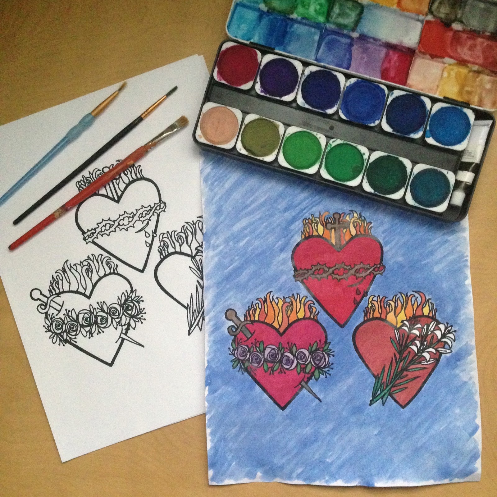 Holy Family Hearts Coloring Page Prayer Cards