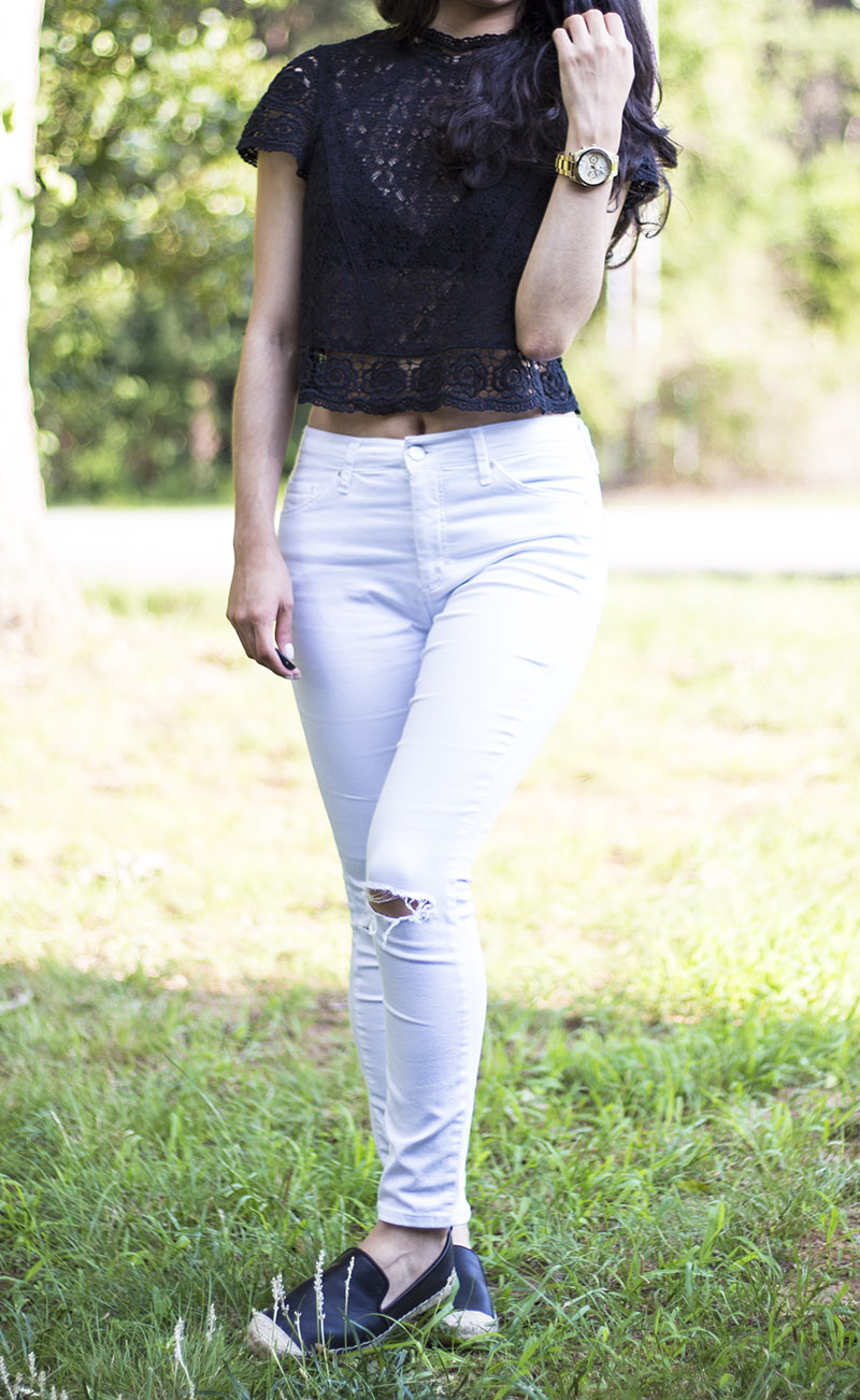 Black Lace Crop Top & Ripped Jeans | Simply Nancy