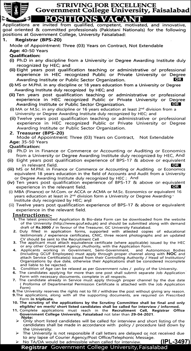 Government College University (GCU) Faisalabad Jobs 2021 in Pakistan Government College University (GCU) Faisalabad Jobs 2021 in Pakistan