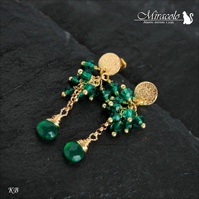 Miracolo, kolczyki z zielonymi onyksami, kwarc zielony, green onyx earrings, wire wrapping