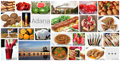 Adana'nın meşhur şeylerini gösteren resimlerden oluşan kolaj