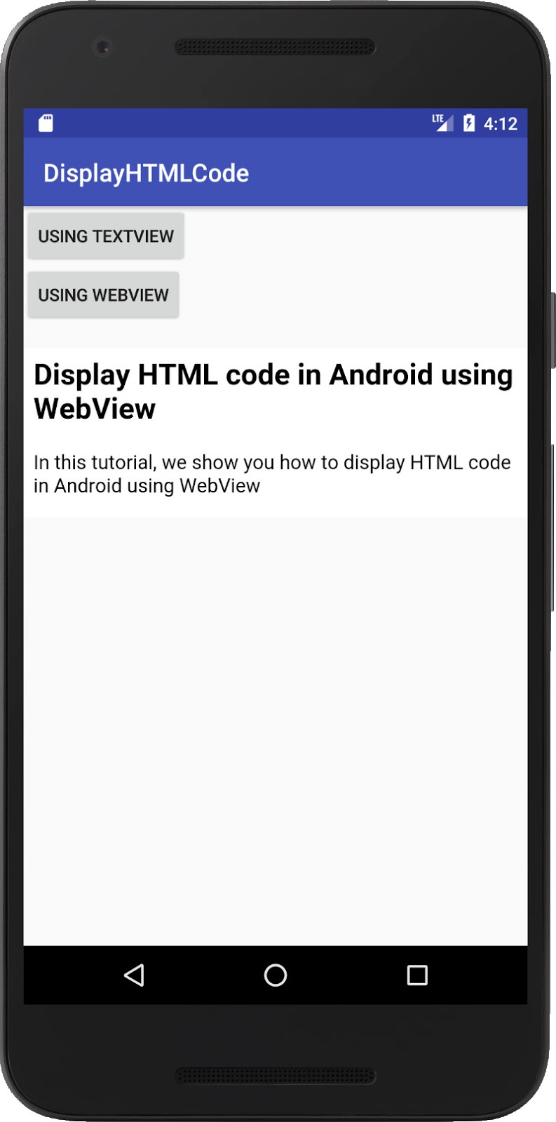 How to display HTML code in Android Android Studio Tutorial for