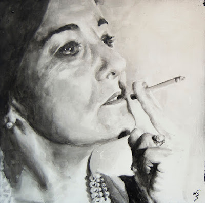 retrato en acuarela en blanco y negro retrato en acuarela en blanco y negro de mujer fumando
