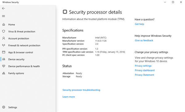 Windows 10의 Windows 보안 설정