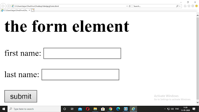 write a HTML program on form tag (from with various from element).