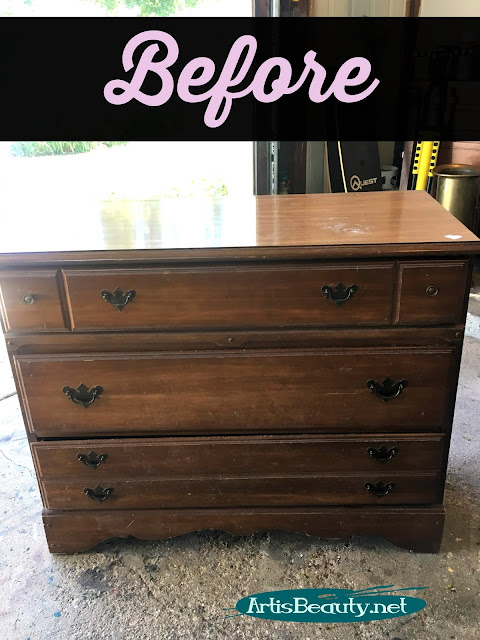 Vintage maple dresser turned romantic vintage Floral using Redesign by prima color transfers and general finishes lamp black milk paint