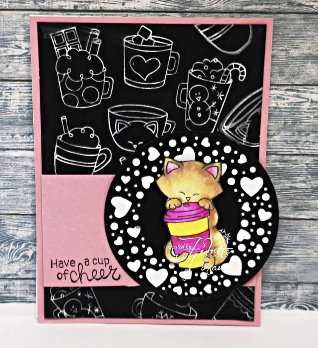 Fan Feature Week - Day 3 | Coffee and Cat Card by Fikreta Posavec using Newton Loves Coffee Stamp Set and Cup of Cocoa Stamp Set by Newton's Nook Designs #newtonsnook #handmade
