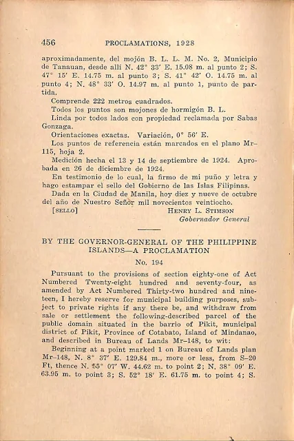 Proclamation No 193 s. 1928 Spanish version, continued.