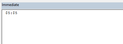 Result printed in the immediate window