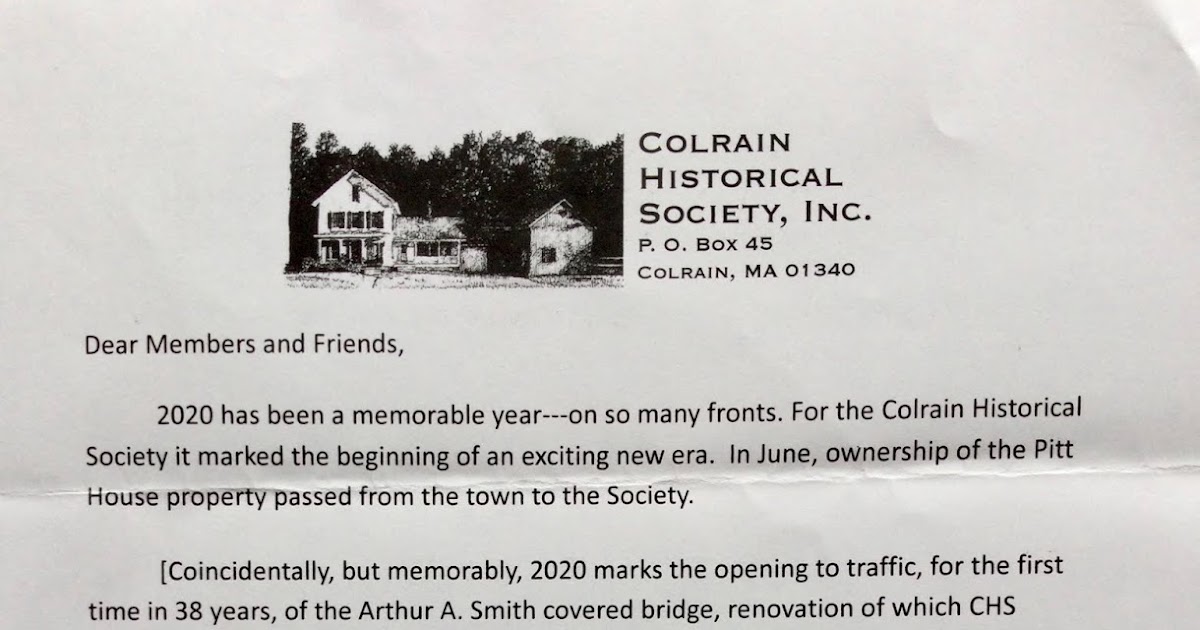 Colrain Historical Society November 2020 Update and Membership Drive