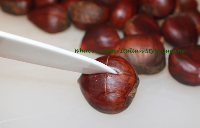 chestnuts scored with an X in the center