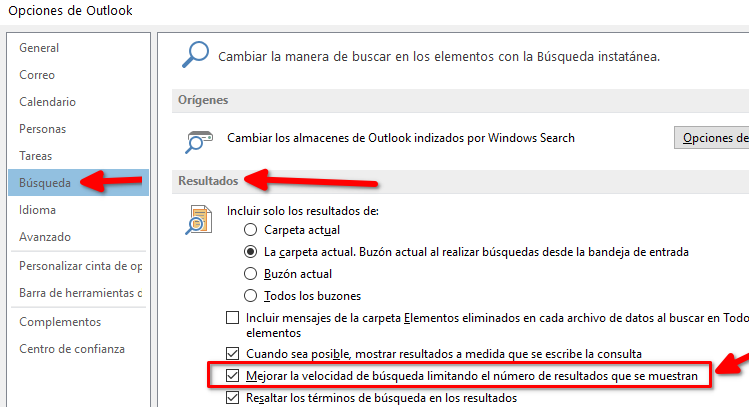 Outlook: No funciona la búsqueda | SYSADMIT