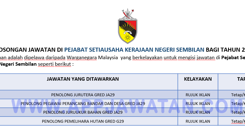 Setiausaha Kerajaan Negeri Sembilan  Jawatan Kosong Suk Negeri