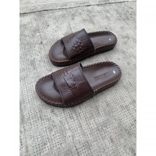 Dép quai da bò dập Vân cá sấu nâu 6 fedcd105d d13f 4a2e aad2