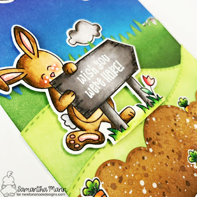 Wish You Were Hare Card by Samantha Mann for Newton's Nook Designs, Bunny, Cards, Cardmaking, Handamde Cards, Distress Inks, Scene, Easter #newtonsnook #distressinks #inkblending #cards