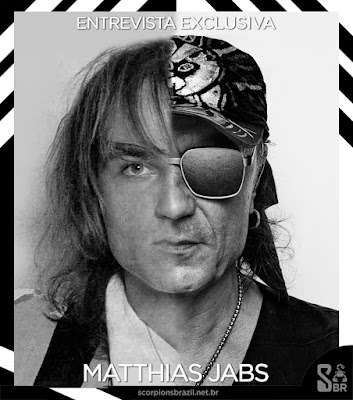 Black and white collage with the half photo of Matthias Jabs joung and half of his current face. 