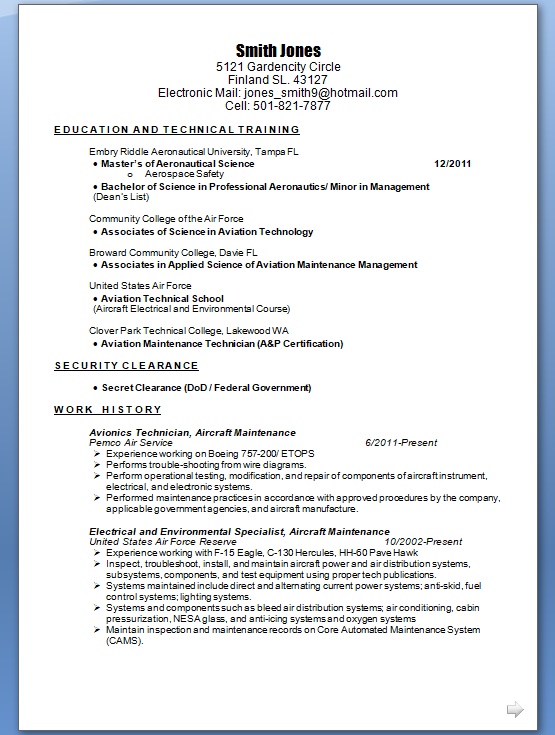 Avionics Technician Sample Resume Format in Word Free Download