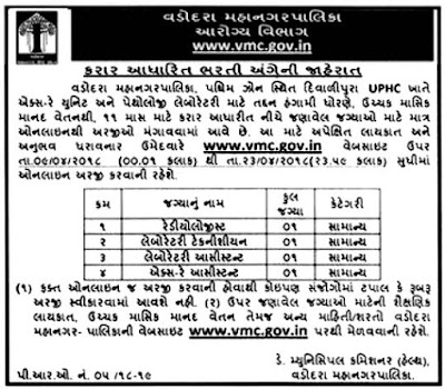 Vadodara Municipal Corporation (VMC) Recruitment 2018 – Apply online www.vmc.gov.in