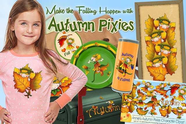 Leaves are falling and Annie Lang's Autumn Pixie Character Clipart has come out to play!