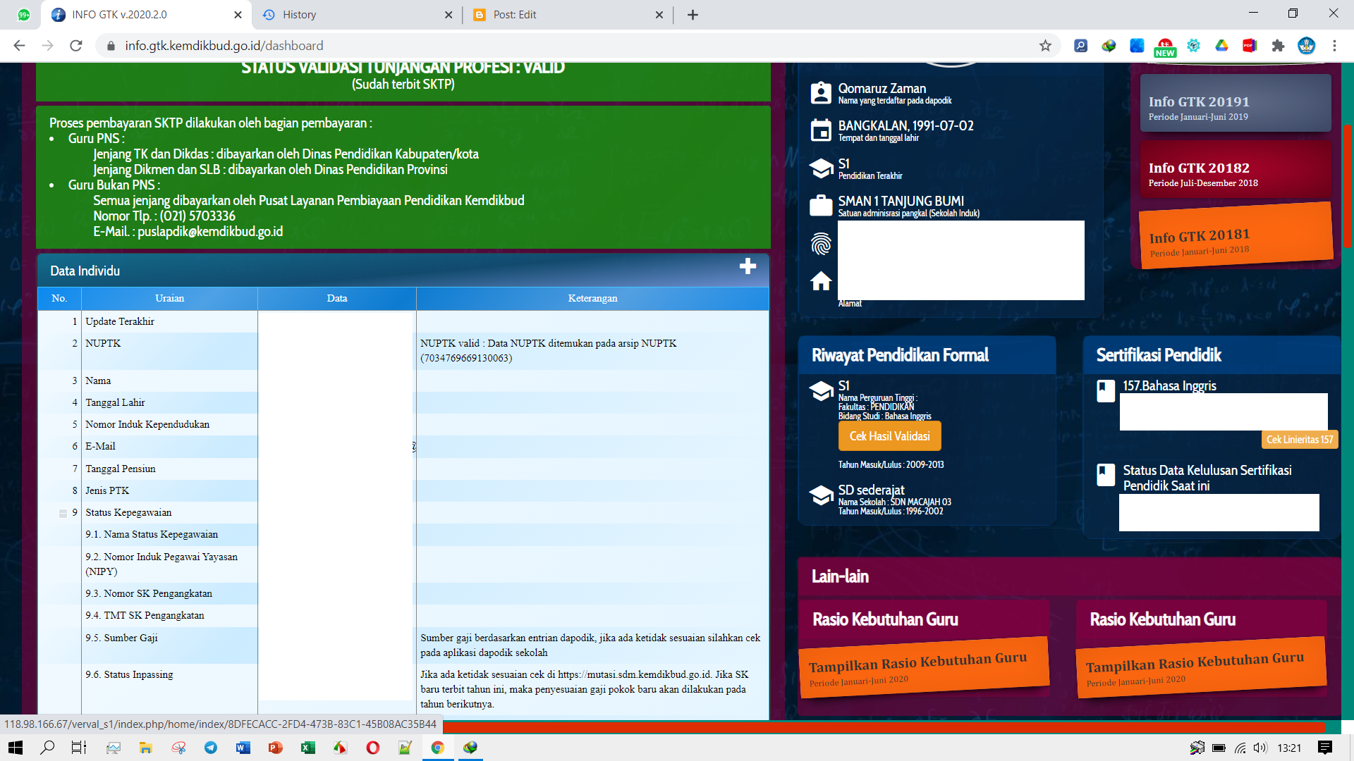 Cara Cek Hasil Validasi Data Verval Ijazah di Info GTK Untuk Seleksi