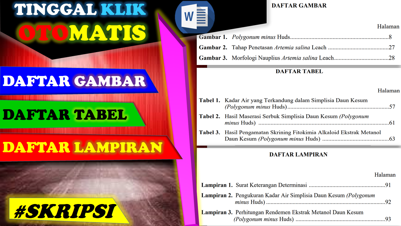 Tutorial Cara Membuat Daftar Gambar, Daftar Tabel, dan Daftar Lampiran