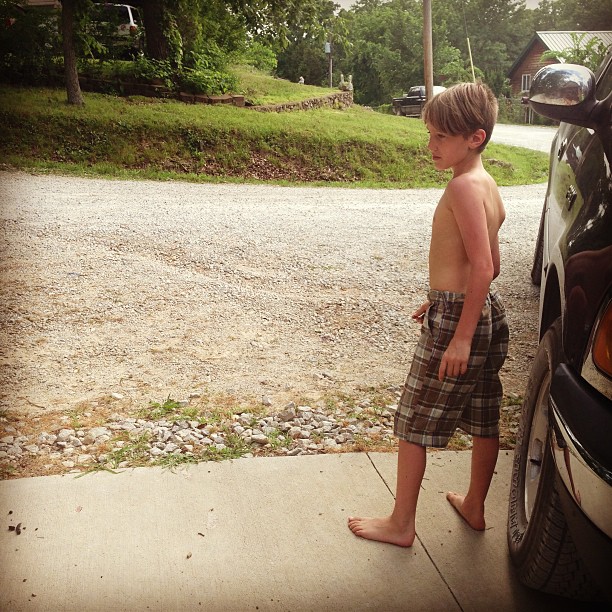 Boys Going Barefoot To School