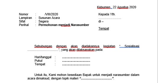 Contoh Surat Permohonan Narasumber Kegiatan