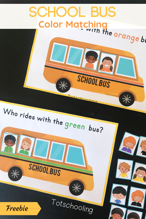 FREE printable Back to School themed color sorting and matching activity for toddlers, featuring kids getting on different colored school buses. Fun for the beginning of school or for a transportation theme. Toddlers and preschoolers will love this activity! FREE printable Back to School themed color sorting and matching activity for toddlers, featuring kids getting on different colored school buses. Fun for the beginning of school or for a transportation theme. Toddlers and preschoolers will love this activity!