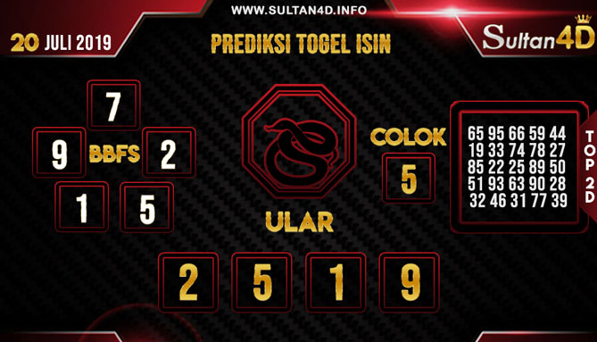 PREDIKSI TOGEL ISIN SULTAN4D 20 JULI 2019