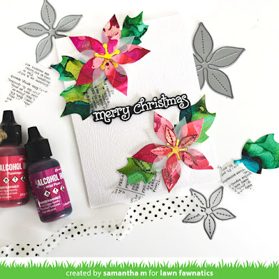 Poinsettia Card by Samantha Mann, Lawn Fawn, Lawn Fawnatics, Christmas, Christmas Card, Die Cuts, Alcohol Inks #lawnfawn #lawnfawnatics #alcoholink #diecuts #christmas #christmascard