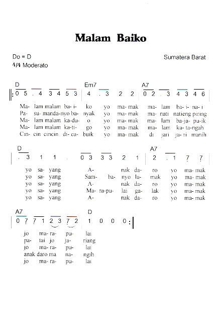 Not Angka Pianika Lagu Malam Baiko Sumatera Barat Not Lagu Not Angka Indonesia Terlengkap 2020