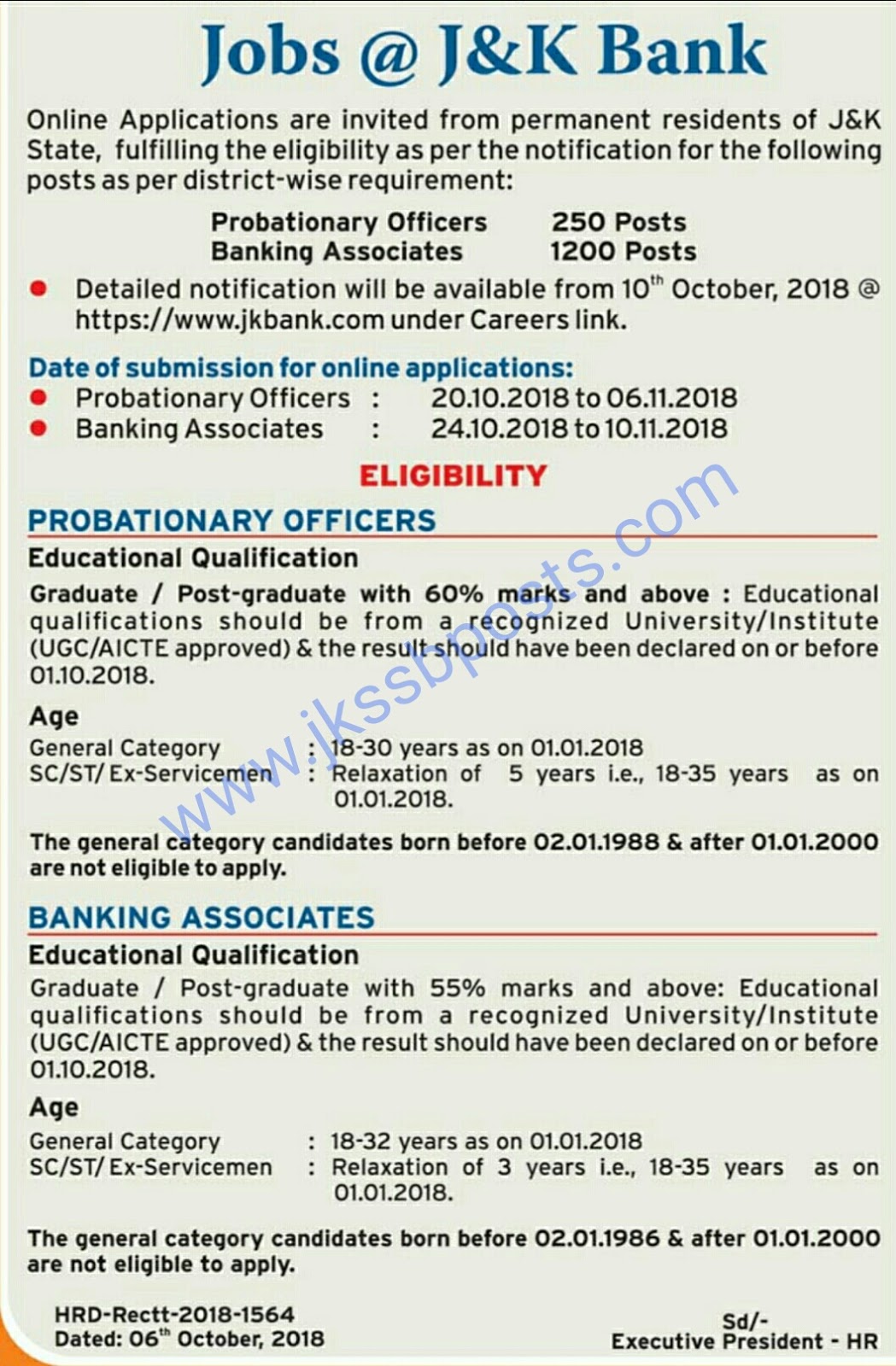 J&K Bank Recrutment 2018 for POs and Banking associates Jobs in J&K