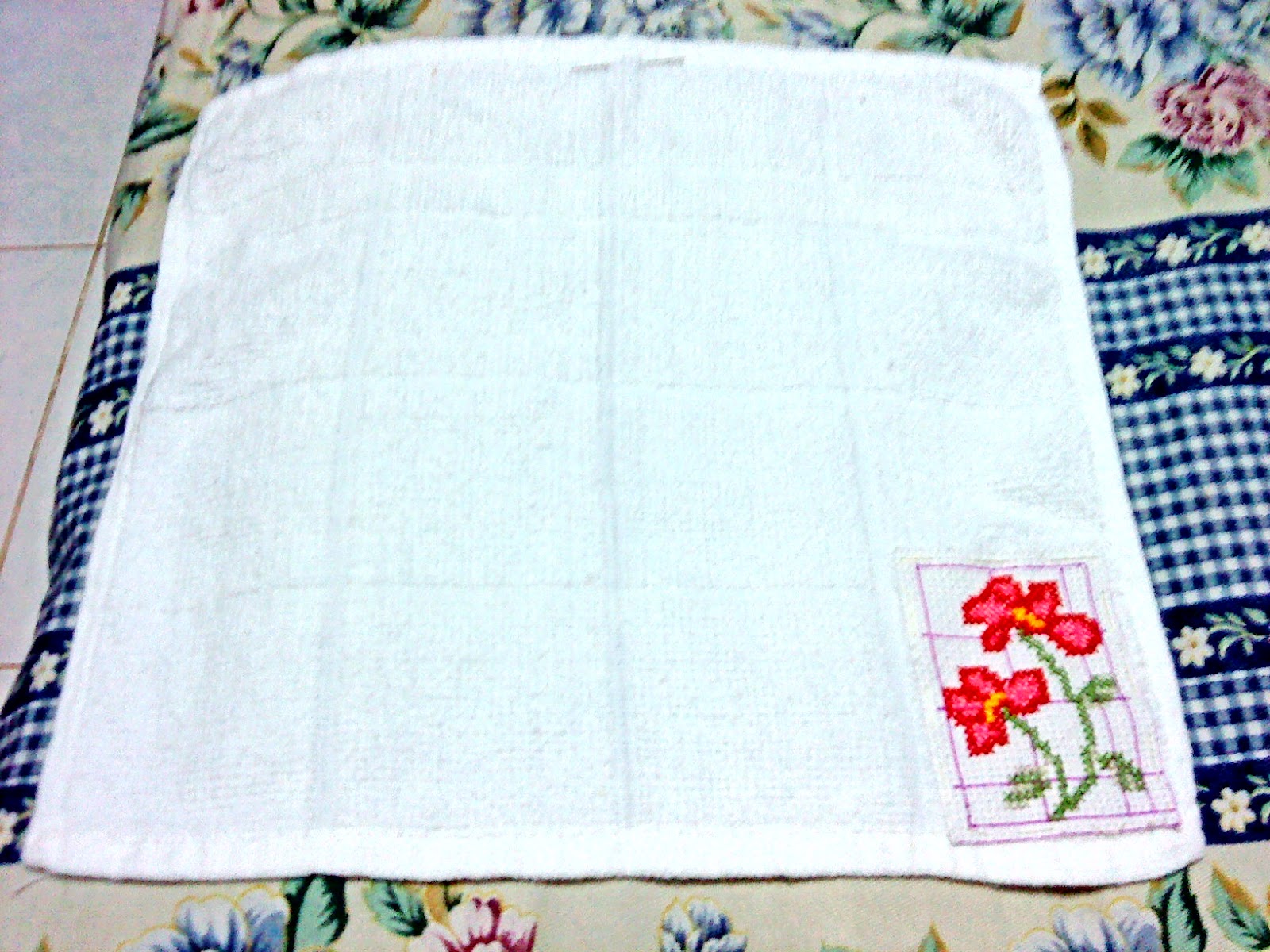 Tani Cross Stitch Flowers stitched on handkerchief for my dearest mom