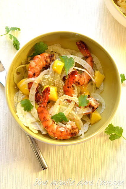 Salade de fenouil, mangue et crevettes au garam masala