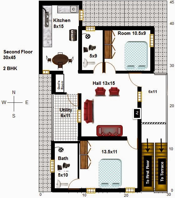 West Facing House Vastu Plan 30 X 45