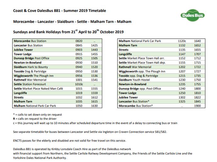 Lancaster District Bus Users' Group Dales Bus 2019 First Details Announced