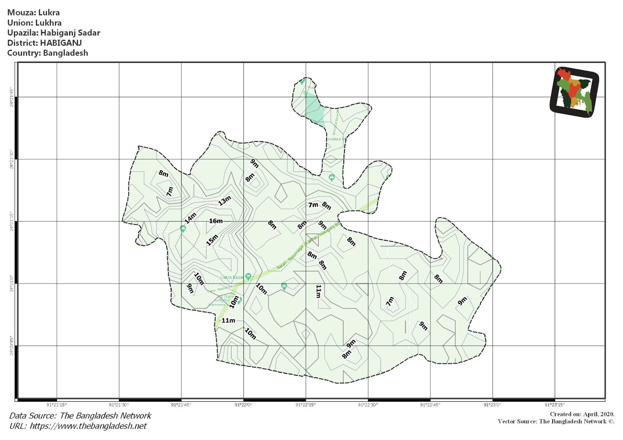 Map of Lukra Mouza of Habiganj Sadar Upazila, HABIGANJ, Bangladesh.