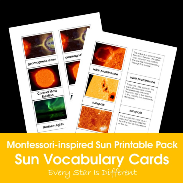 Montessori-inspired Sun Printable Pack: Sun Vocabulary Cards