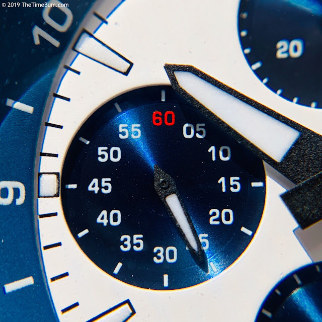 Jubileon Superellipse Chronograph Blue on White subdial macro
