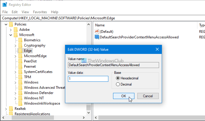 MicrosoftEdgeでサイドバー検索パネルを追加または削除する方法